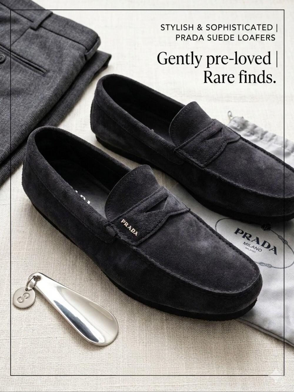 Prada Men’s Navy Suede Penny Loafers Size 12 (UK 11) – Vibram Soles